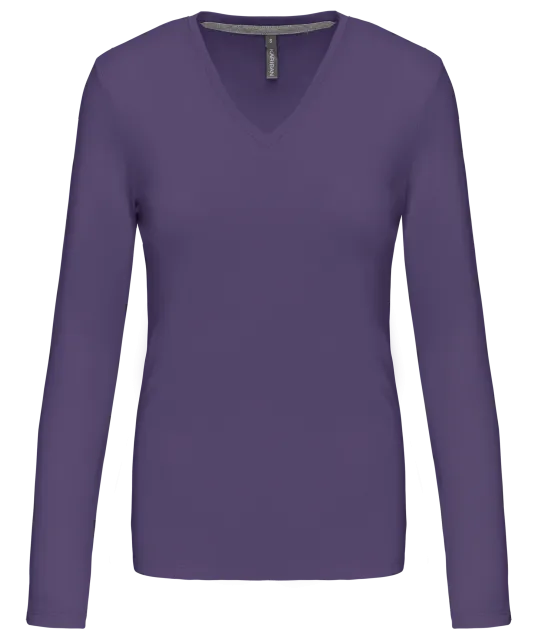 K382 - Dames t-shirt V-hals lange mouwen Purple