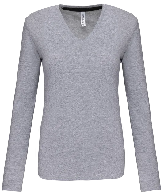 K382 - Dames t-shirt V-hals lange mouwen Oxford Grey