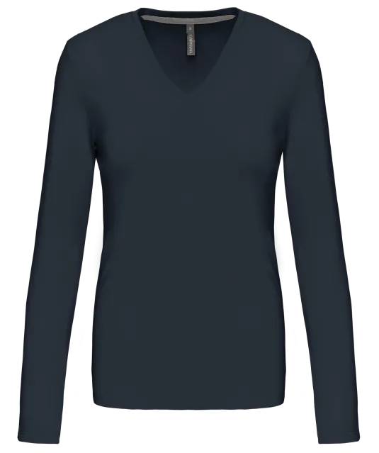 K382 - Dames t-shirt V-hals lange mouwen Navy