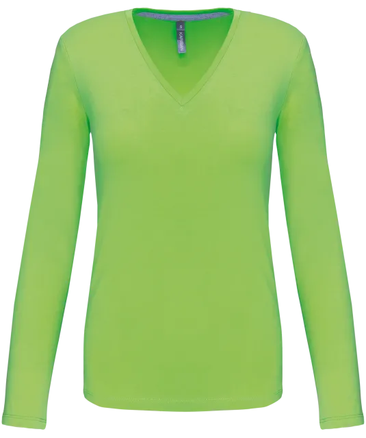 K382 - Dames t-shirt V-hals lange mouwen Lime