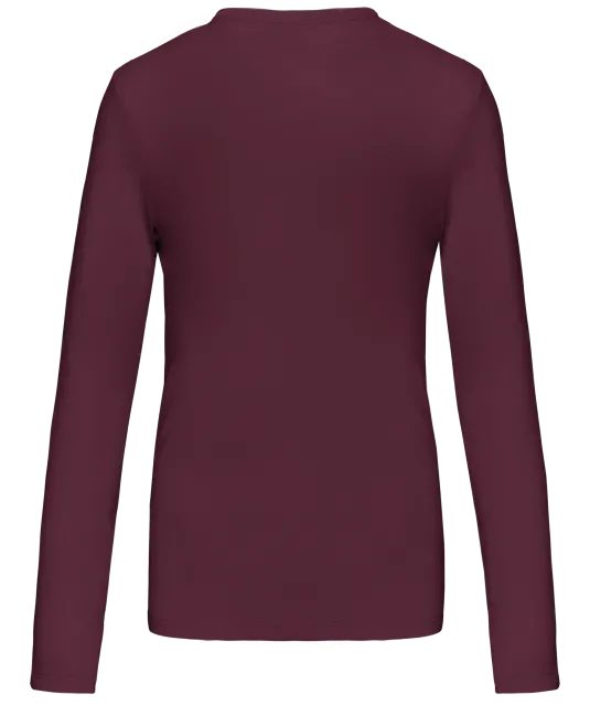 K382 - Dames t-shirt V-hals lange mouwen Wine