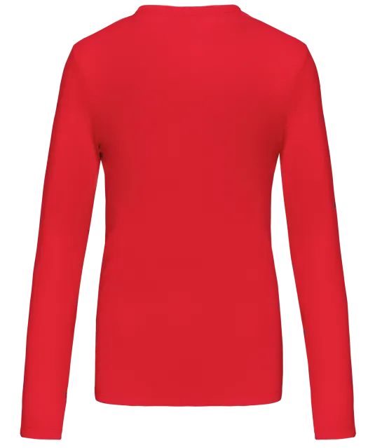 K382 - Dames t-shirt V-hals lange mouwen Red