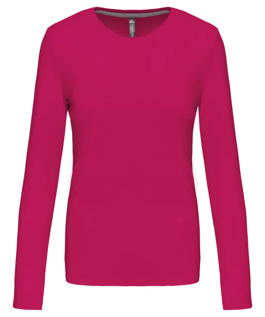 K383 - Dames T-shirt ronde hals lange mouwen Fuchsia