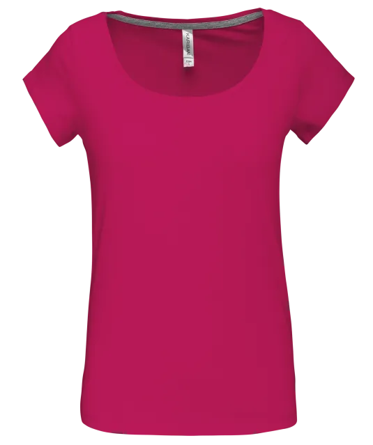K384 - Dames-t-shirt korte mouwen met boothals Fuchsia
