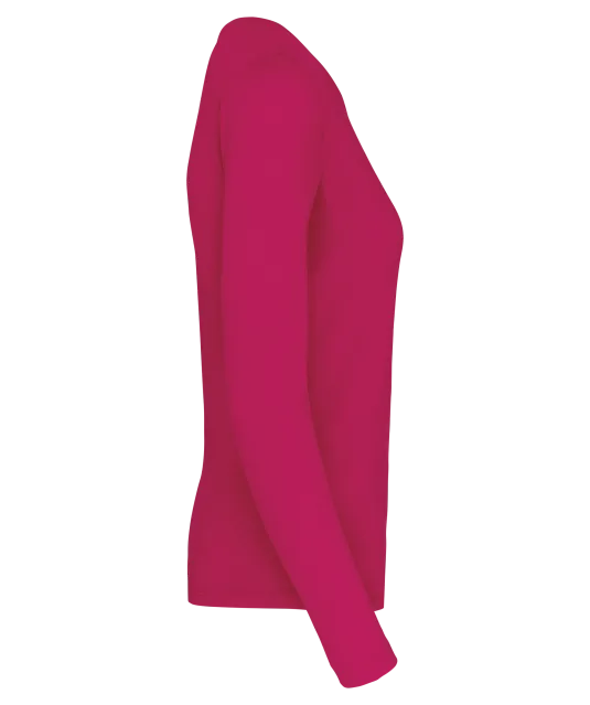 K383 - Dames T-shirt ronde hals lange mouwen Fuchsia