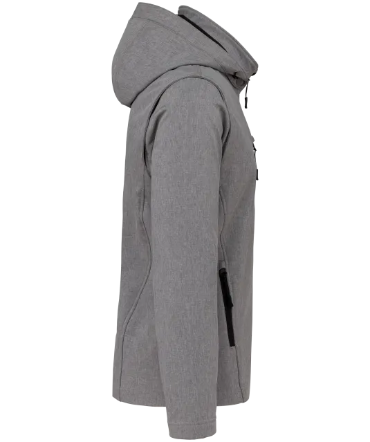 K422 - 3-laagse uniseks softshelljas met afneembare capuchon en mouwen Marl Grey