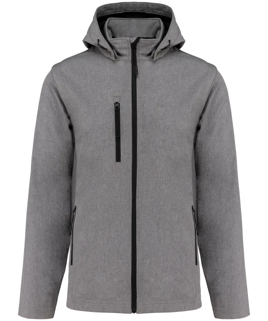 K422 - 3-laagse uniseks softshelljas met afneembare capuchon en mouwen Marl Grey