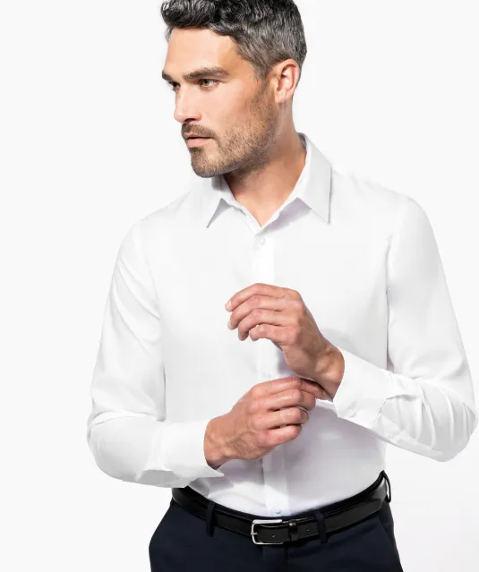 K522 - Getailleerd heren non-iron overhemd lange mouwen White