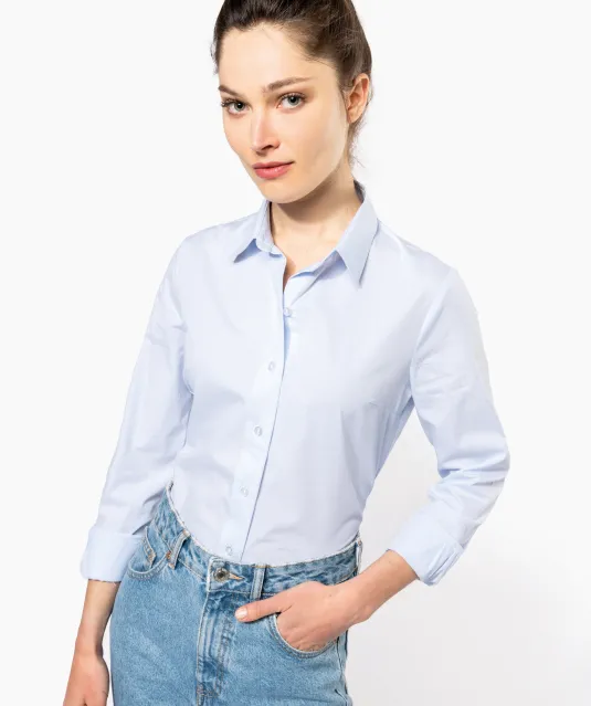 K510 - Damesblouse in popeline met lange mouwen White