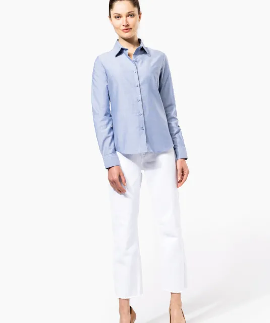 K534 - Dames Oxford blouse lange mouwen White