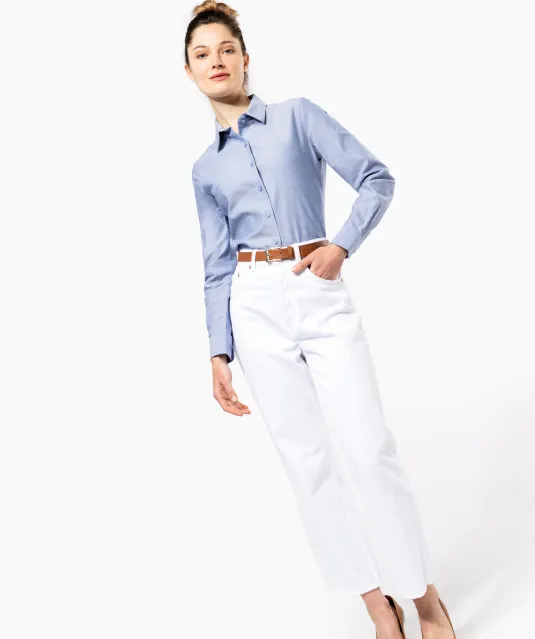K534 - Dames Oxford blouse lange mouwen White