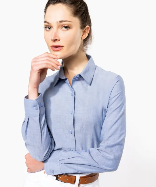 K534 - Dames Oxford blouse lange mouwen White