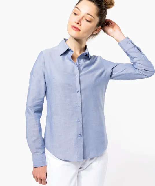 K534 - Dames Oxford blouse lange mouwen White