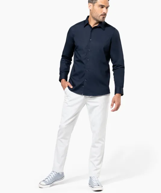 K513 - Herenoverhemd in popeline met lange mouwen White