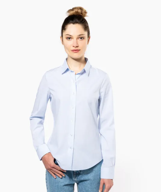 K510 - Damesblouse in popeline met lange mouwen White