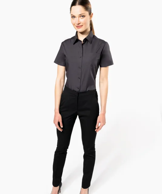 K544 - Dames Poplin Blouse Korte Mouwen White