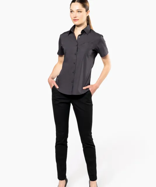 K544 - Dames Poplin Blouse Korte Mouwen White