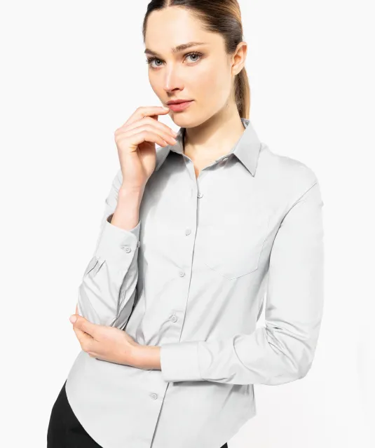 K542 - Dames poplin blouse lange mouwen White