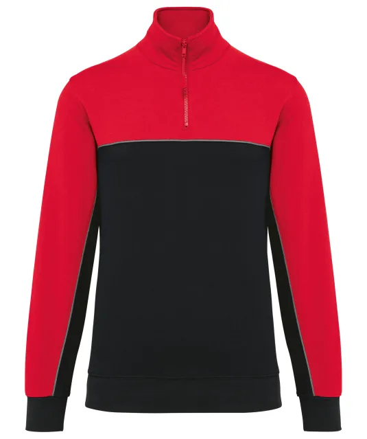 WK404 - Ecologische uniseks sweater met ritskraag Black / Red