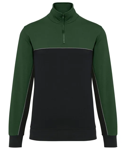WK404 - Ecologische uniseks sweater met ritskraag Black / Forest Green