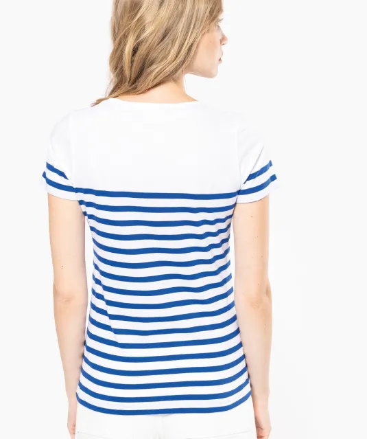 K3034 - Marine-t-shirt ronde hals Bio dames Navy / White Stripes