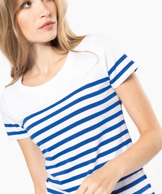 K3034 - Marine-t-shirt ronde hals Bio dames Navy / White Stripes