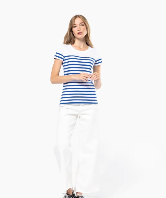 K3034 - Marine-t-shirt ronde hals Bio dames Navy / White Stripes