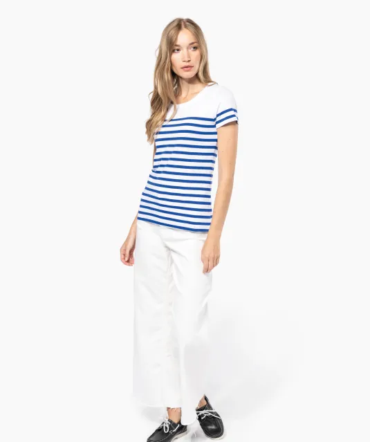 K3034 - Marine-t-shirt ronde hals Bio dames Navy / White Stripes