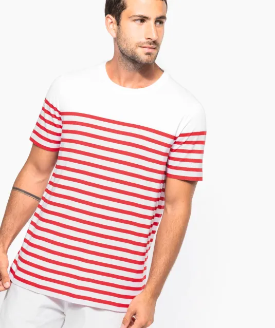K3033 - Marine-t-shirt ronde hals Bio heren Navy / White Stripes