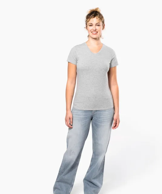 K3015 - Dames-t-shirt V-hals korte mouwen White