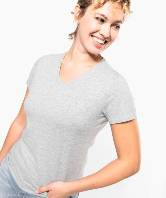 K3015 - Dames-t-shirt V-hals korte mouwen White