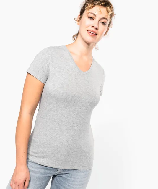 K3015 - Dames-t-shirt V-hals korte mouwen White