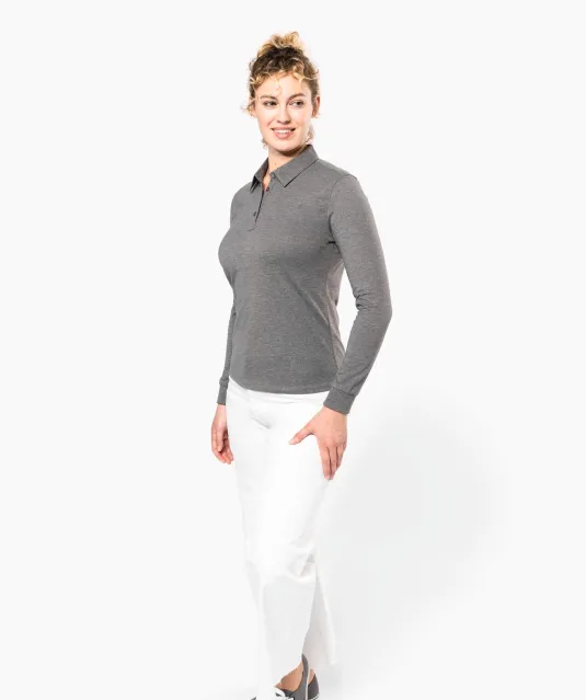 K265 - Damespolo lange mouwen van jersey Black