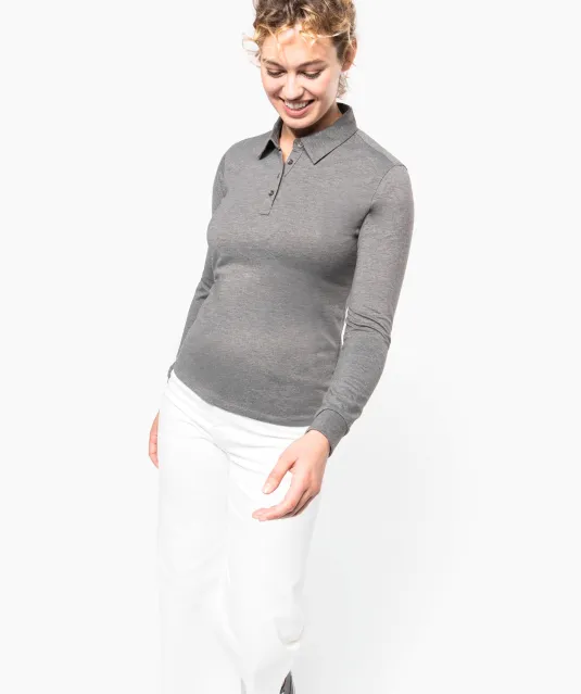 K265 - Damespolo lange mouwen van jersey Black