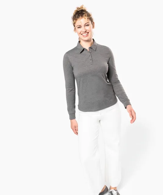 K265 - Damespolo lange mouwen van jersey Black
