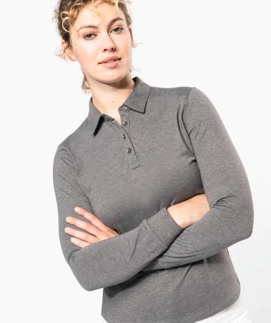 K265 - Damespolo lange mouwen van jersey Black