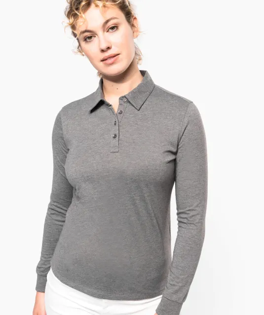 K265 - Damespolo lange mouwen van jersey Black