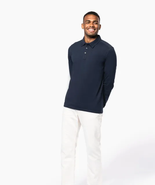 K264 - Herenpolo lange mouwen van jersey Black