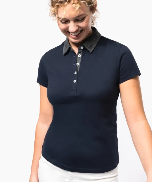 K261 - Tweekleurige damespolo jersey Black / Dark Grey Heather