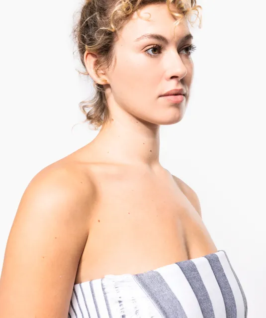 K132 - Gestreepte fouta met franjes White / Smoke Stripe