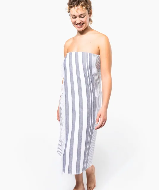 K132 - Gestreepte fouta met franjes White / Smoke Stripe