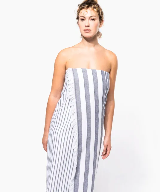 K132 - Gestreepte fouta met franjes White / Smoke Stripe