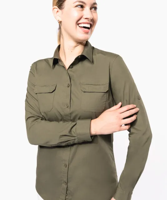 K591 - Damesoverhemd safari lange mouwen Beige