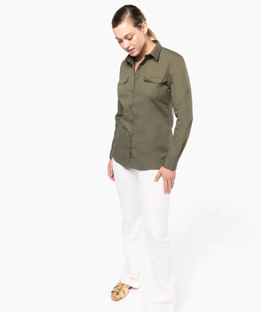 K591 - Damesoverhemd safari lange mouwen Beige