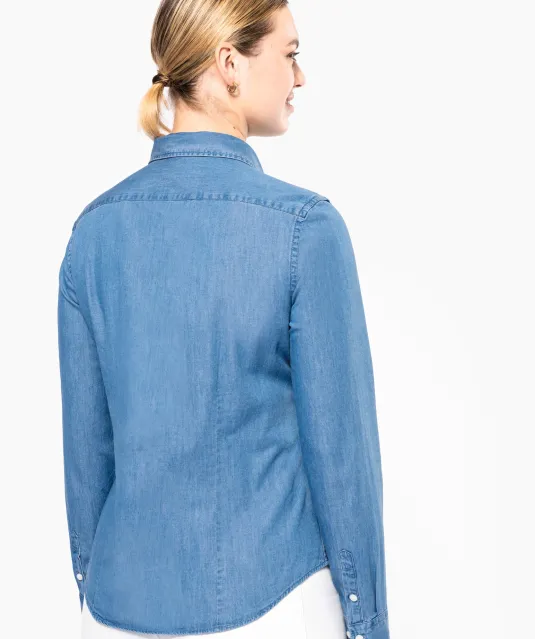K509 - Damesblouse Denim Chambray Blue