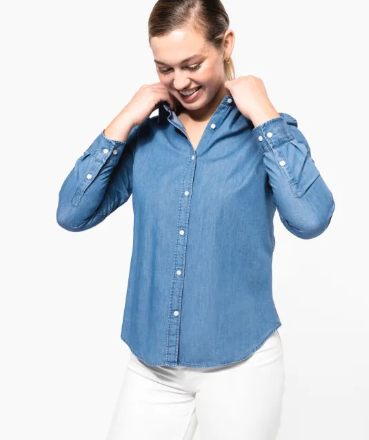 K509 - Damesblouse Denim Chambray Blue