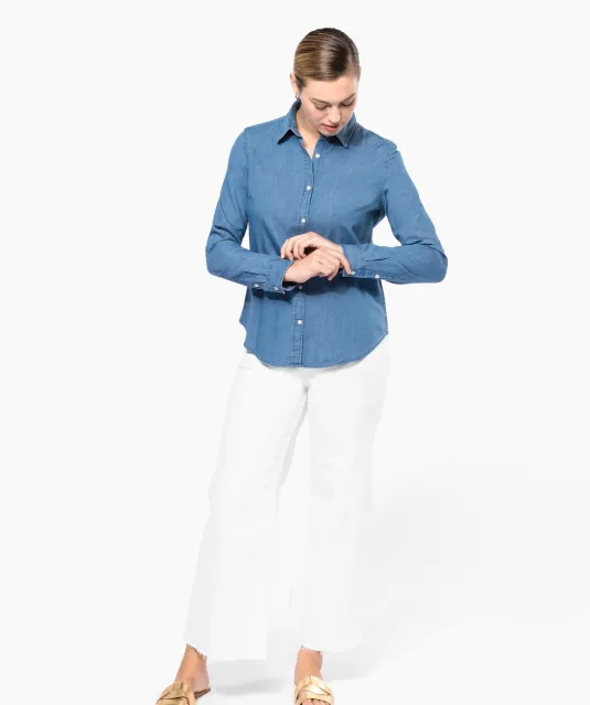 K509 - Damesblouse Denim Chambray Blue