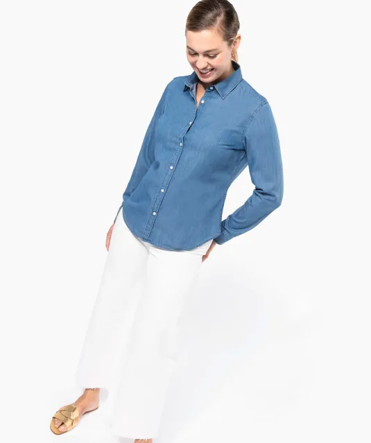 K509 - Damesblouse Denim Chambray Blue