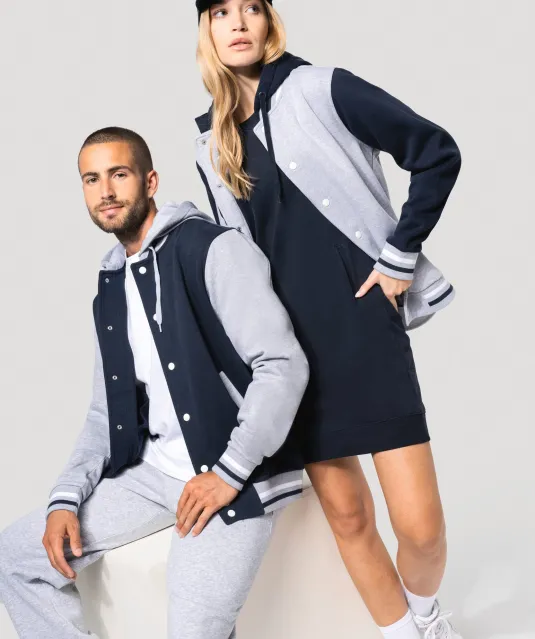 K4003 - College jacket met capuchon unisex Navy / Oxford Grey / White