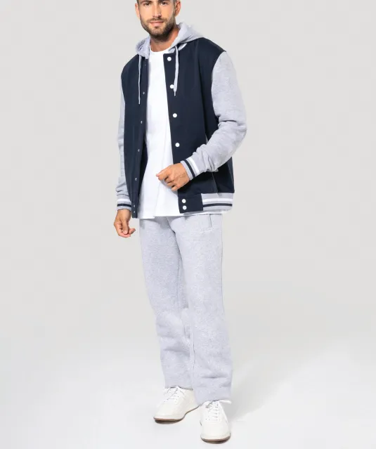 K4003 - College jacket met capuchon unisex Navy / Oxford Grey / White